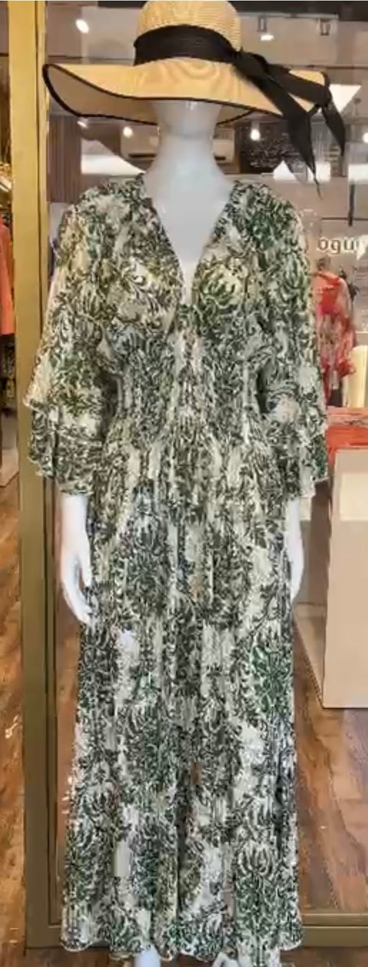 Robe Dahlia- Bohème chic à imprimé fluide.