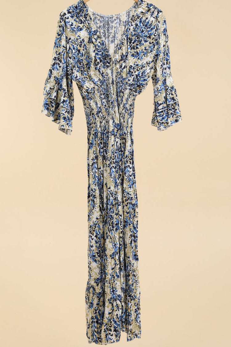 Robe Dahlia- Bohème chic à imprimé fluide.