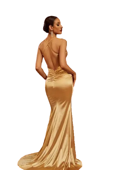 Robe de soirée satin dorée –  | AURÉLIA