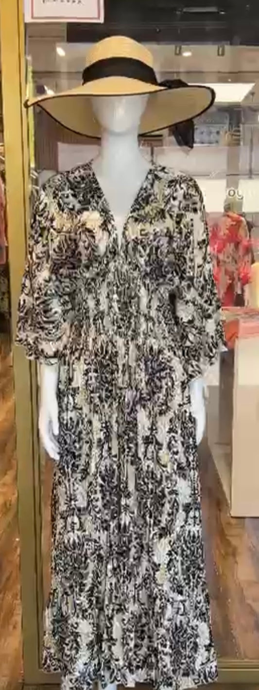 Robe Dahlia- Bohème chic à imprimé fluide.