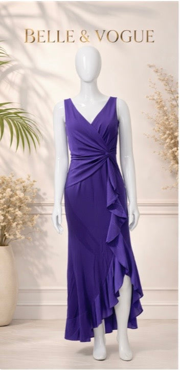 Robe longue "Améthyste Élégance" drapée asymétrique-Elégante et fluide