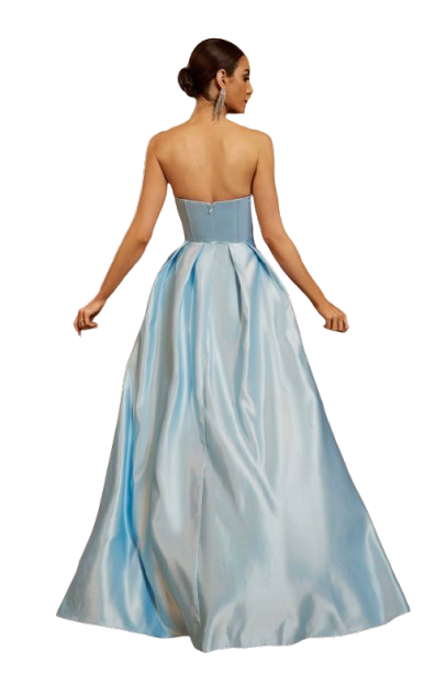 Robe “Bleu Princesse” – Robe de Soirée Longue Bleu Ciel Satinée Drapée